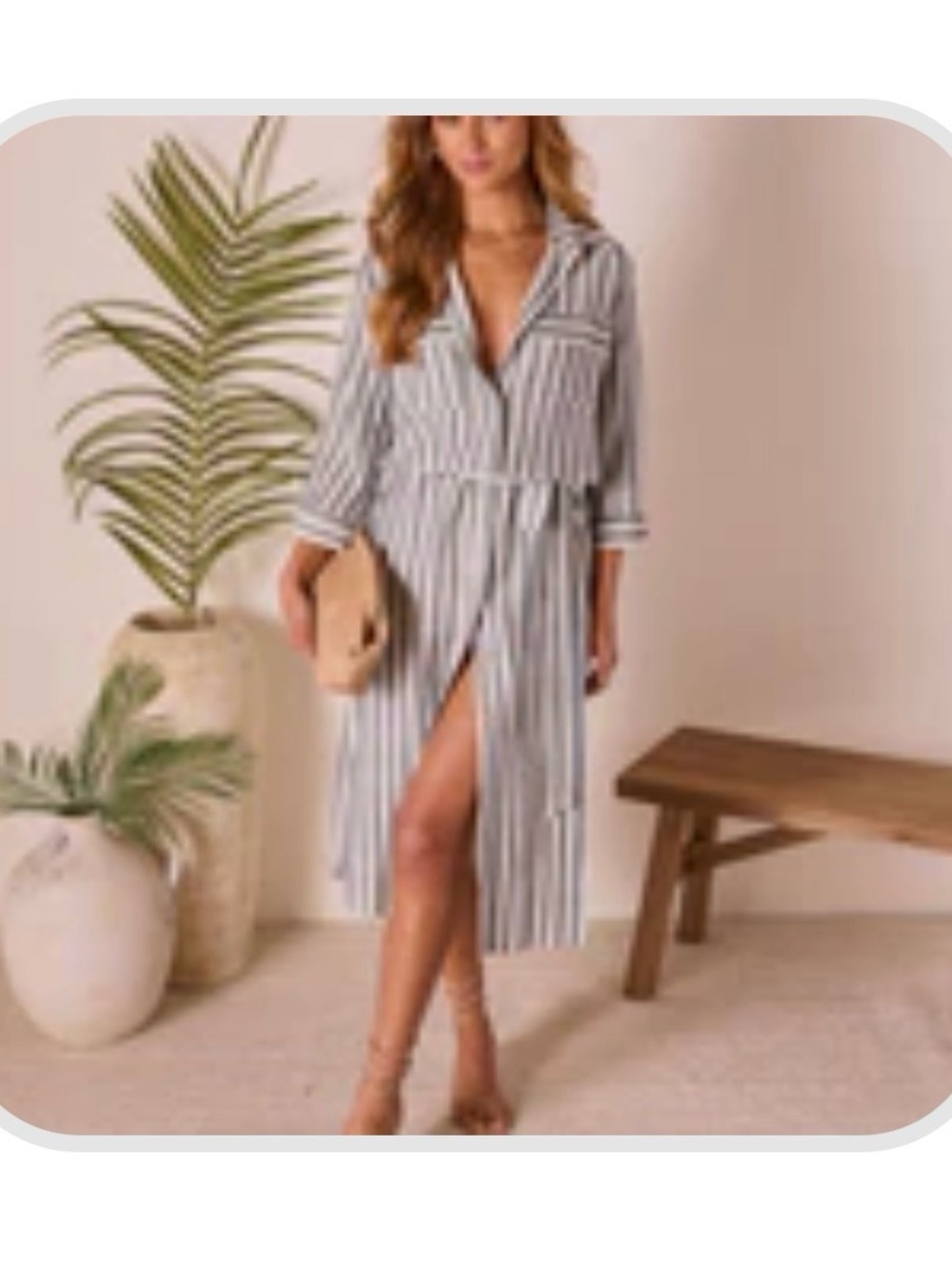 Vici Striped Shirt Dress in White and Navy